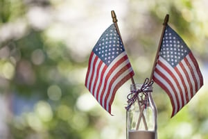 american flags in a jar