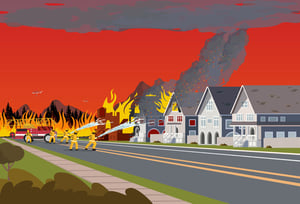 fighting fire in a town