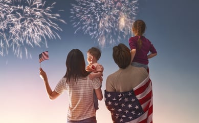 family watching fireworks